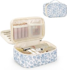 Travel Makeup Bag, Small Floral Cosmetic Bag with Makeup Brush Compartment, Port