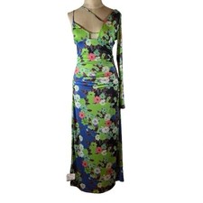 ASOS Women's Floral One Sleeve Maxi Dress Size 8 Multicolor Rouch Waist Fitted