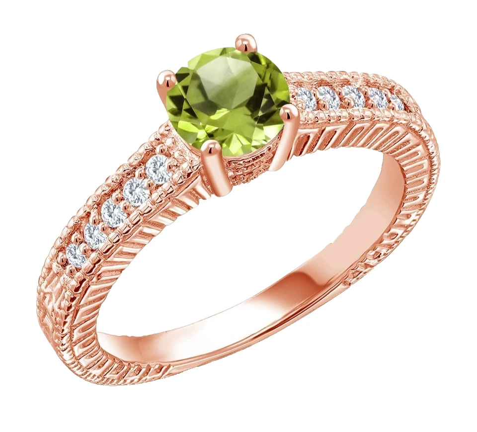 925 Silver Rose Gold Plated 1.14 Carats Peridot and White Topaz Engagement Ring - Image 3 of 4