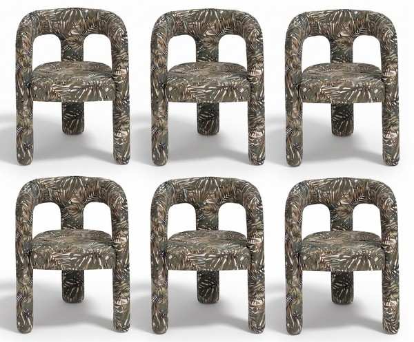 Stuhl Gruppe Gruen Stoff Muster Ausdrucksstark Skulptural Elegant-image