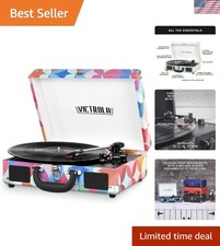 Journey Bluetooth Suitcase Record Player - 3 Speed, Built-in Speakers, Geo Print