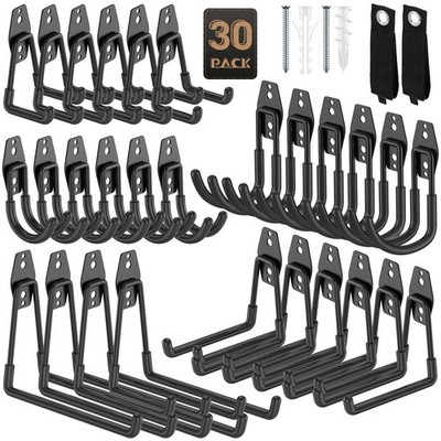 30 Pack Garage Hooks, Heavy Duty Steel Wall Mount Utility Hangers with Anti-S...
