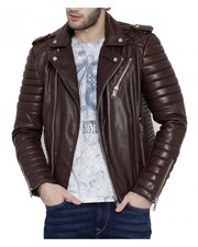New Mens Leather Jacket real lambskin coat biker motorcycle racer cafe Slim M724