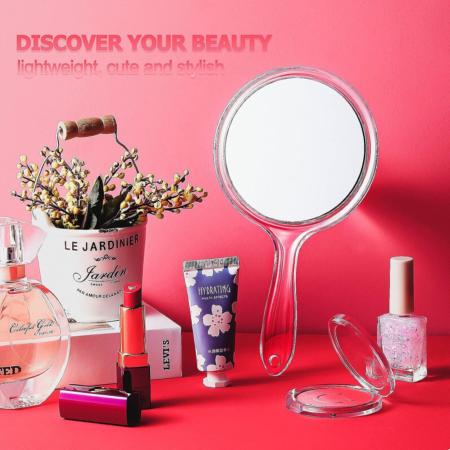 Jetec Hand Mirror Double-Sided Handheld 1X/ 2X 8.3"L x 4.5"W, Clear 