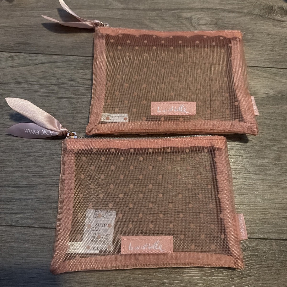 Lot of 2 New Lancome Small Makeup Cosmetic Zip Bag for Travel