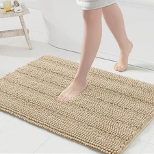 Grandaily Chenille Striped 36x24 Bathroom Rug - Extra Thick, Absorbent Bath Mat
