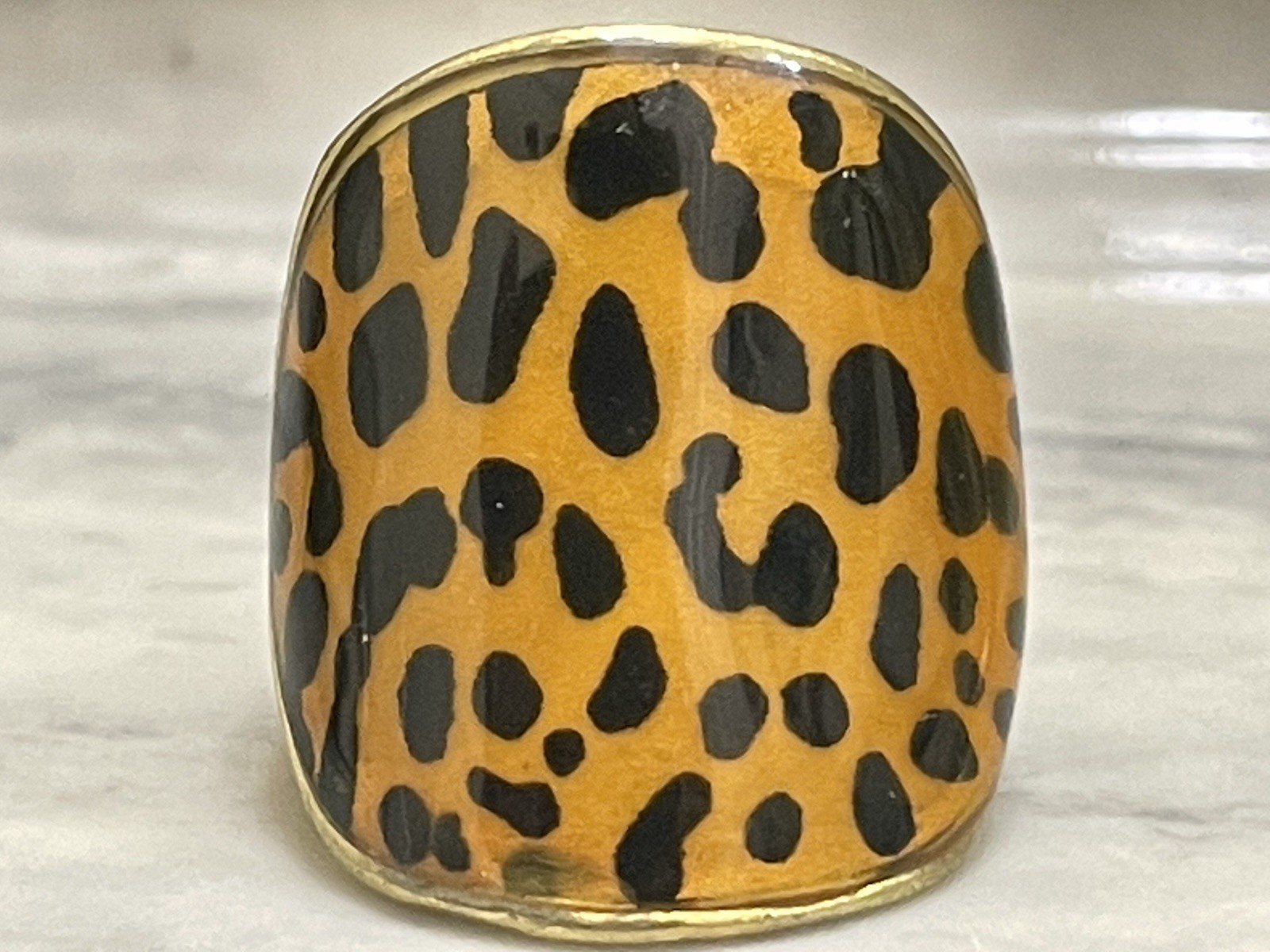Leopard Print Statement Ring Gold Tone Fashion Ri… - image 3