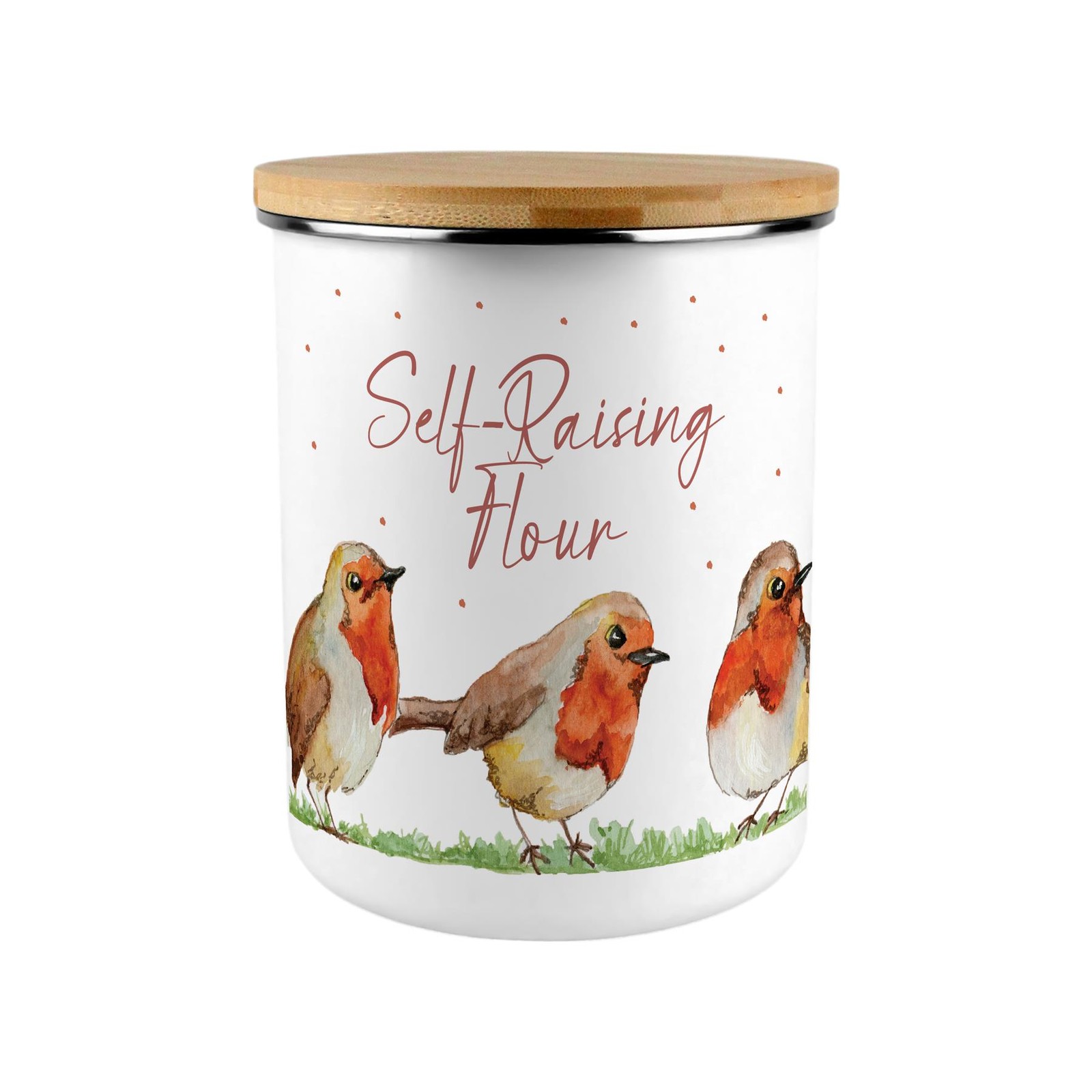 Large Self-Raising Flour Canister Jar - Robins Pattern Homeware Bird Lover Gift