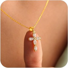 Gold Cross Necklace for Women Girls Trendy - 14K Gold Plated Layered Cros