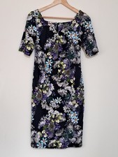 Joe Browns Black & Purple Floral Print Pencil Dress Knee Length Size 10