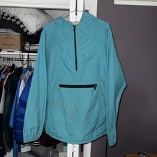 Vintage L.L.Bean Jacket Mens Large Teal Hooded Anorak Pullover Made in USA 90s