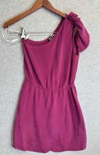 Anlo 100% Silk One Shoulder Magenta Mini Dress P Made In USA Cocktail