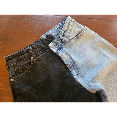 Boohoo Blue Jeans Women Size 4 Black Blue Two Tone Split Leg High Waisted Denim