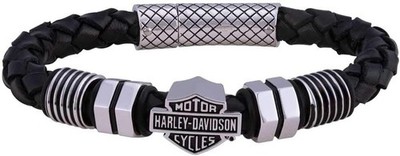 Harley Davidson  Nut & Bolt B&S Logo Braided Leather Bracelet  80 HSB0220