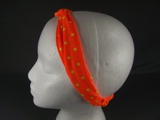 Orange Yellow turban twist headband 1.75" wide turband rayon polka dot fabric