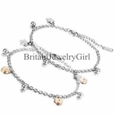 2PCS Lot Women's Foot Star Stainless Steel Chain Anklet Bracelet Barefoot Charm