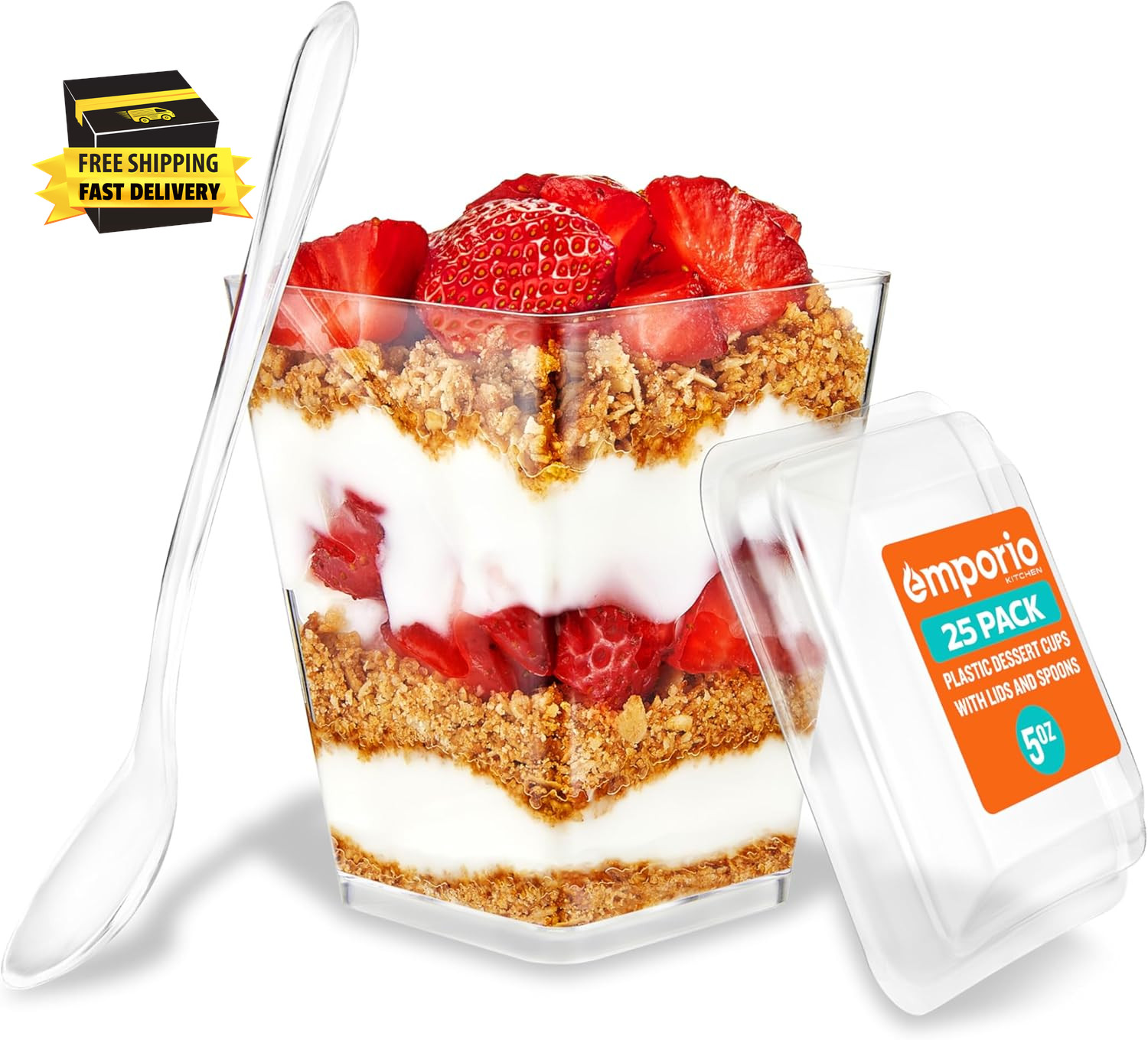 5Oz Plastic Dessert Cups with Lids and Spoons - Appetizer Cups for Pudding, Parf