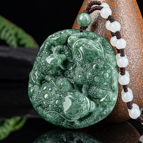 Real Grade A Jade Jadeite Men Women Lucky Double Wealth Coad Pendant - Bild 2 von 15