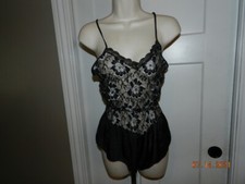 Women Vintage Undercover Wear Black Silver Lace Ruffled Baby-doll /Teddy M