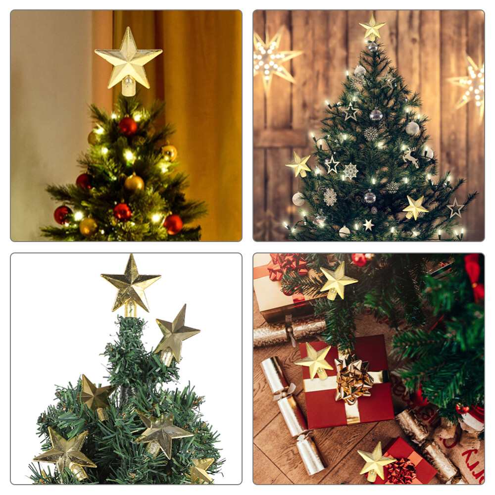 10 Pcs Tree Star Ornament Small Christmas Topper Gold Xmas Finals