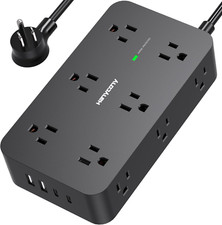 Power Strip Surge Protector with 12 Outlets 4 USB Ports 2 USB C , Black Flat ...