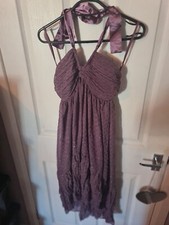 Purple sparky Chiffon ribbon halterneck Hilow Diphem wedding guest dress size 8