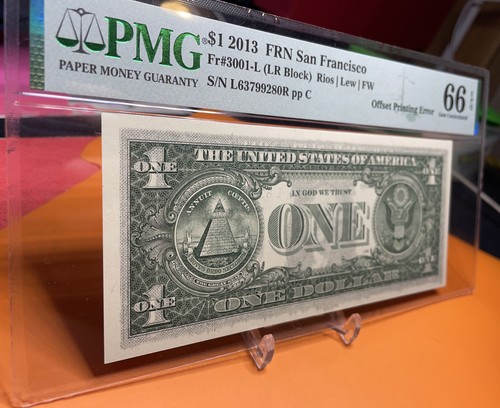 2013 $1 Federal Reserve Note PMG 66 EPQ Partial Matte Offset Printing Error - Picture 3 of 9