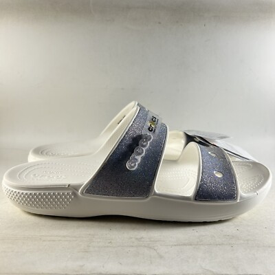 NEW Crocs Classic Croc Glitter II Sandals Men s Flip Flops Gray White Size 11