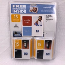 HP Genuine Inkjet Cartridges Black 15 Lot of 2 Sealed Expired Fun Book Included