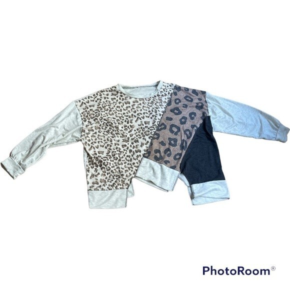 UNEVEN HEM WITH LEOPARD patchwork BLOCKS T-SHIRT … - image 1