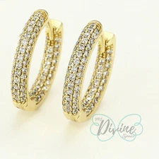 Women's 14k Gold Plated Luxury Elegant Small Hoop crystal Earring Oro Laminado