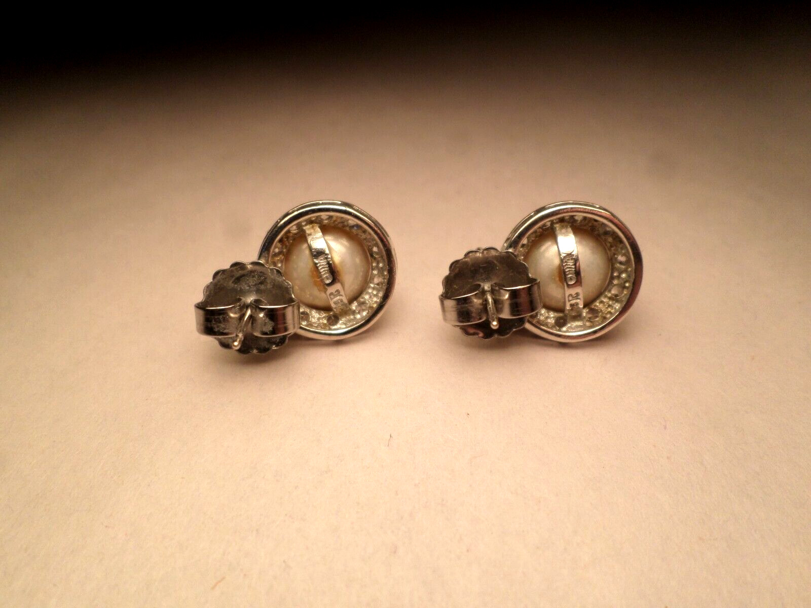 Sterling Silver Earrings Post Simulated Pearl - image 5