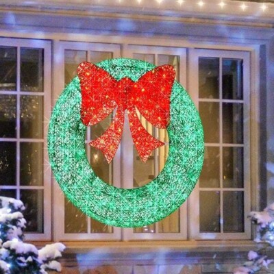 48 in Pre-Lit Metal Christmas Wreath Indoor/Outdoor Clear Lights