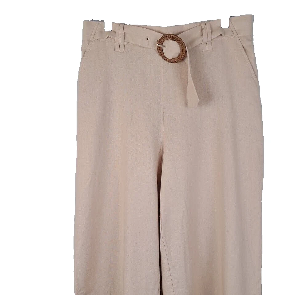 Pantalones SIGRID OLSEN Pierna Ancha Recortados Mezcla Lino Rosa Beige Cinturón Pull-On 10 Foto 2 de 4