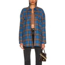 Amiri Shirt Oversized Plaid Button-Up Top Blue Sz S