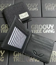 Groovy Black Denim / Leather RFID Bi-Fold Men's Wallet Brand New in Box - White