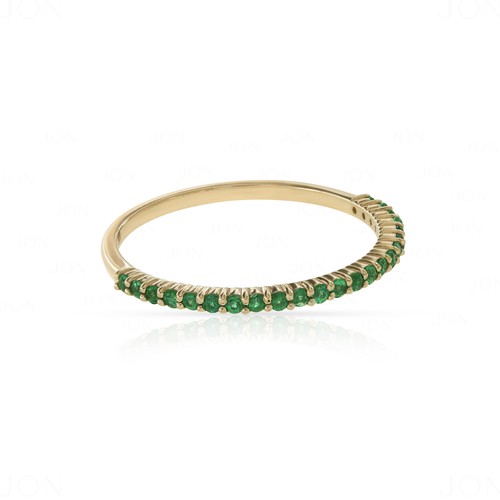 Half Eternity Emerald Gold Wedding Stackable Ring-Yellow , White Rose Gold Ring - Picture 5 of 14