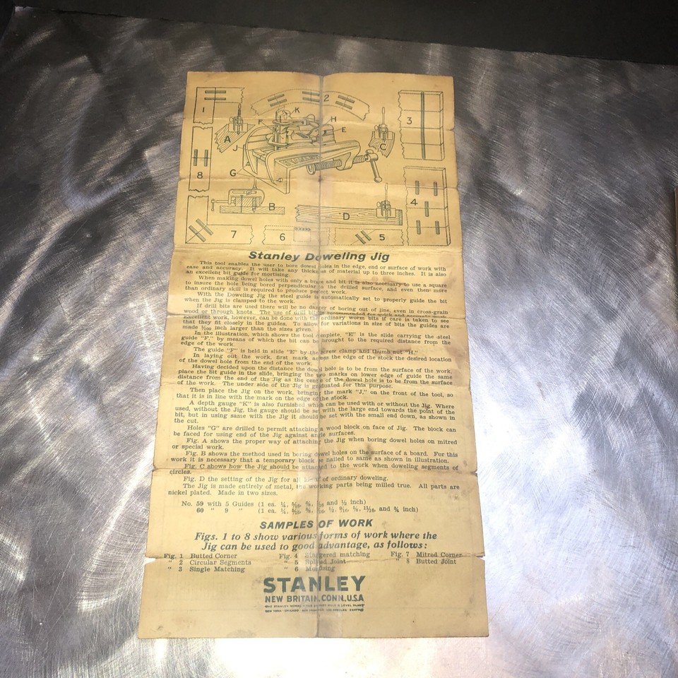 Stanley No. 59 Doweling Jig, No. 49 Auger Drill Bit Depth Stop Gauge