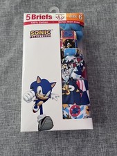 New In Package Boy  s Sonic The Hedgehog Briefs/Underwear 5 Pack Size 6 new