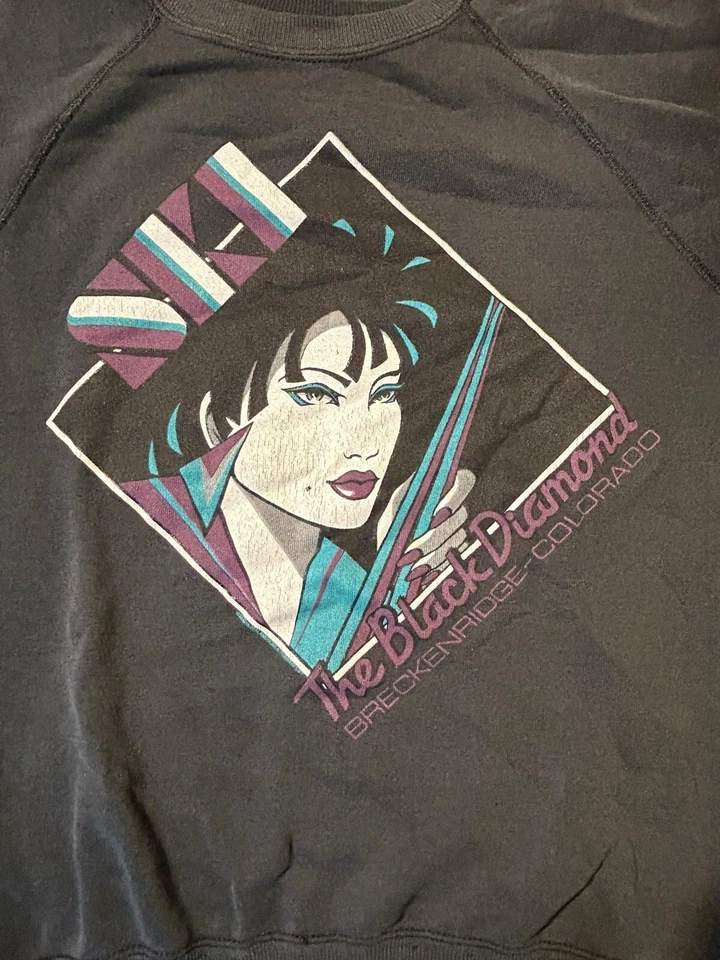 Suéter De Colección Años 90 Esquí Negro Diamante Breckenridge Esquí Montaña Manga Larga Foto 3 de 4