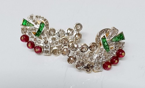 Vintage Style Rose cut Diamond Sterling Silver Emerald Ruby Stud Earrings Gift - Picture 15 of 19