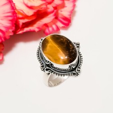 Natural Tiger's Eye Gemstone 925 Sterling Silver Ring Oxidize Jewelry Gift.
