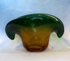 Vintage Sommerso Murano Art Glass MCM Clam Shell Vase Bowl Blue Dual Base
