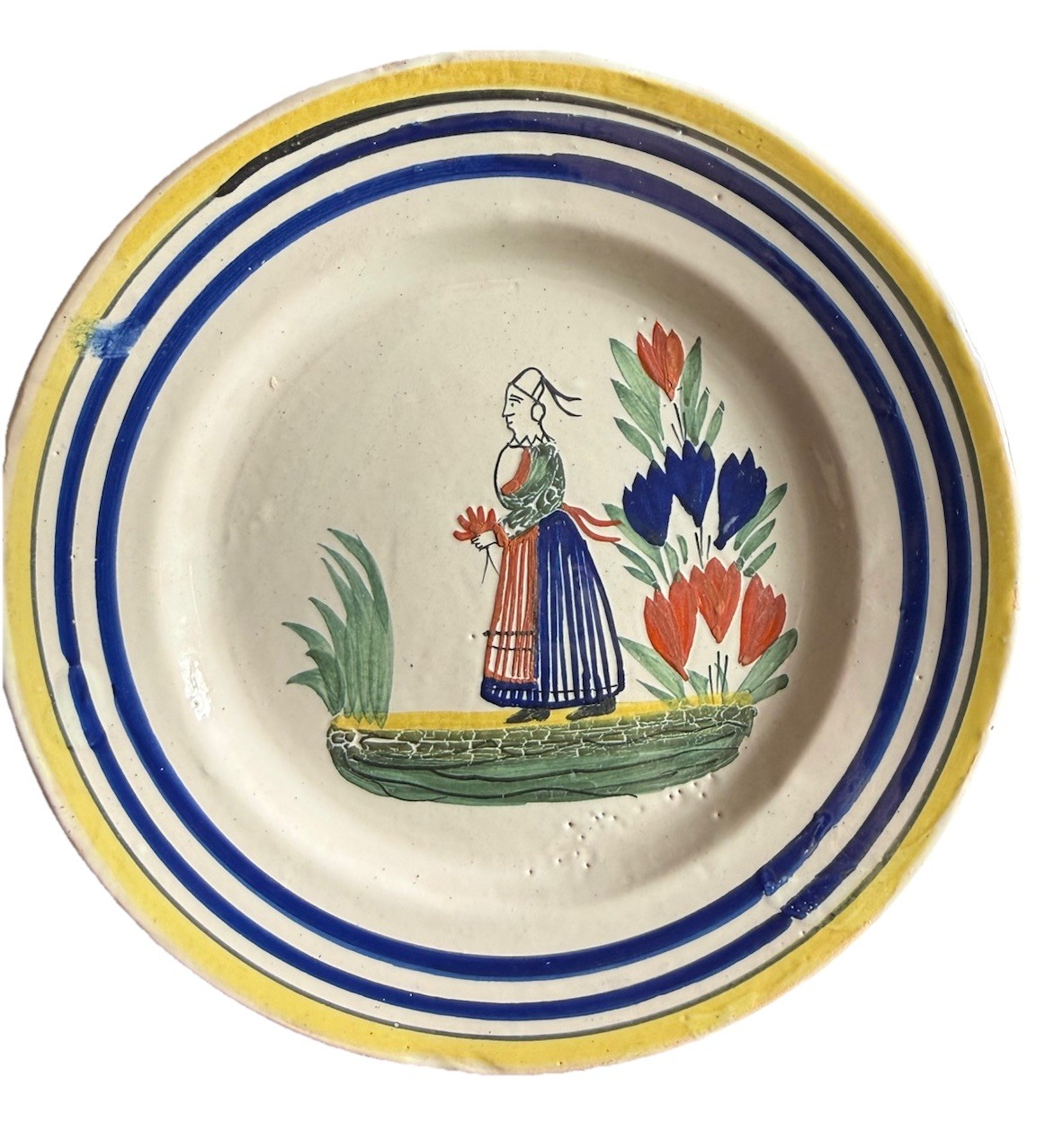 Henriot Quimper France Hand-Painted Breton Woman Plate 6 3/4” Charming Vintage