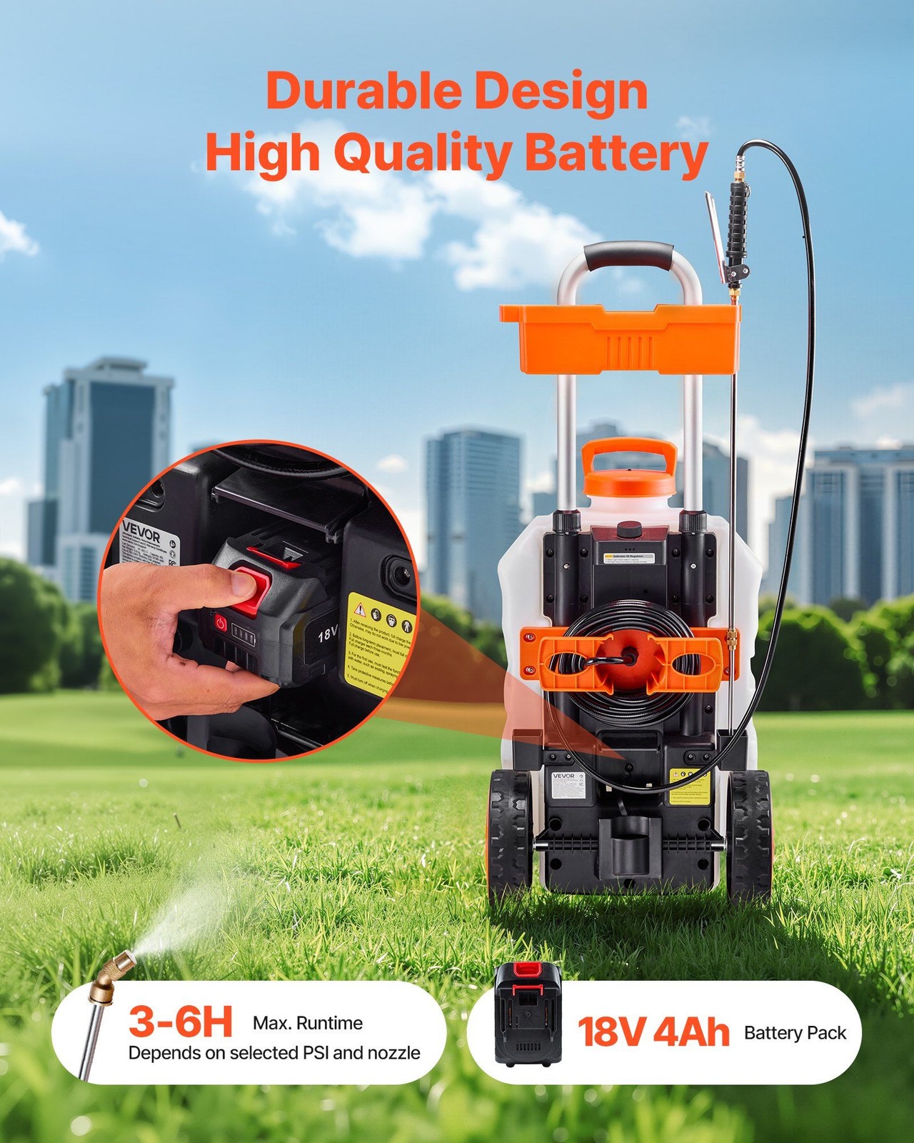 10gal 0-80PSI Wheeled Electric Sprayer with Adjustable Nozzle Precision