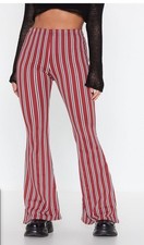 BNWT NASTY GAL@ ASOS  Burgundy Red Striped HIGH WAIST FLARE Trousers  UK 12 