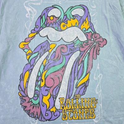 ROLLING STONES Tie Dye Shirt Mens XL Blue Distressed Music Rock Concert NWT