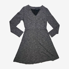 Madewell Gray Heathered Knit Fit & Flare V-Neck Dress 4 Long Sleeve 