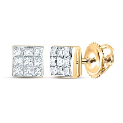 Quadratische Ohrstecker 0,23 kt natürlicher Diamant 14 kt Gelbgold