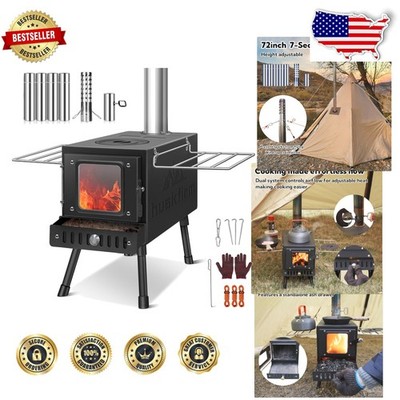 Portable Tent Stove, Black Metal Wood Burning Heater, Camping Courtyard Cooking